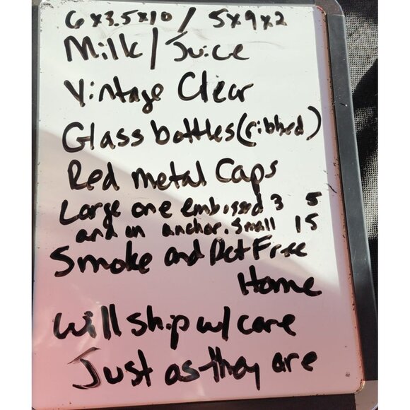 2 Milk Water Antique Vintage Ribbed Glass Bottles With Red Caps Anchor Hocking - Picture 13 of 13